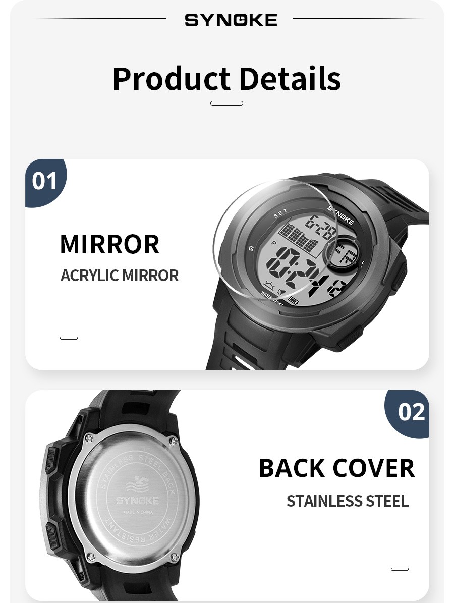 Durable Outdoor Sports Digital Watch Timing Function Alarm Waterproof Mens Watch