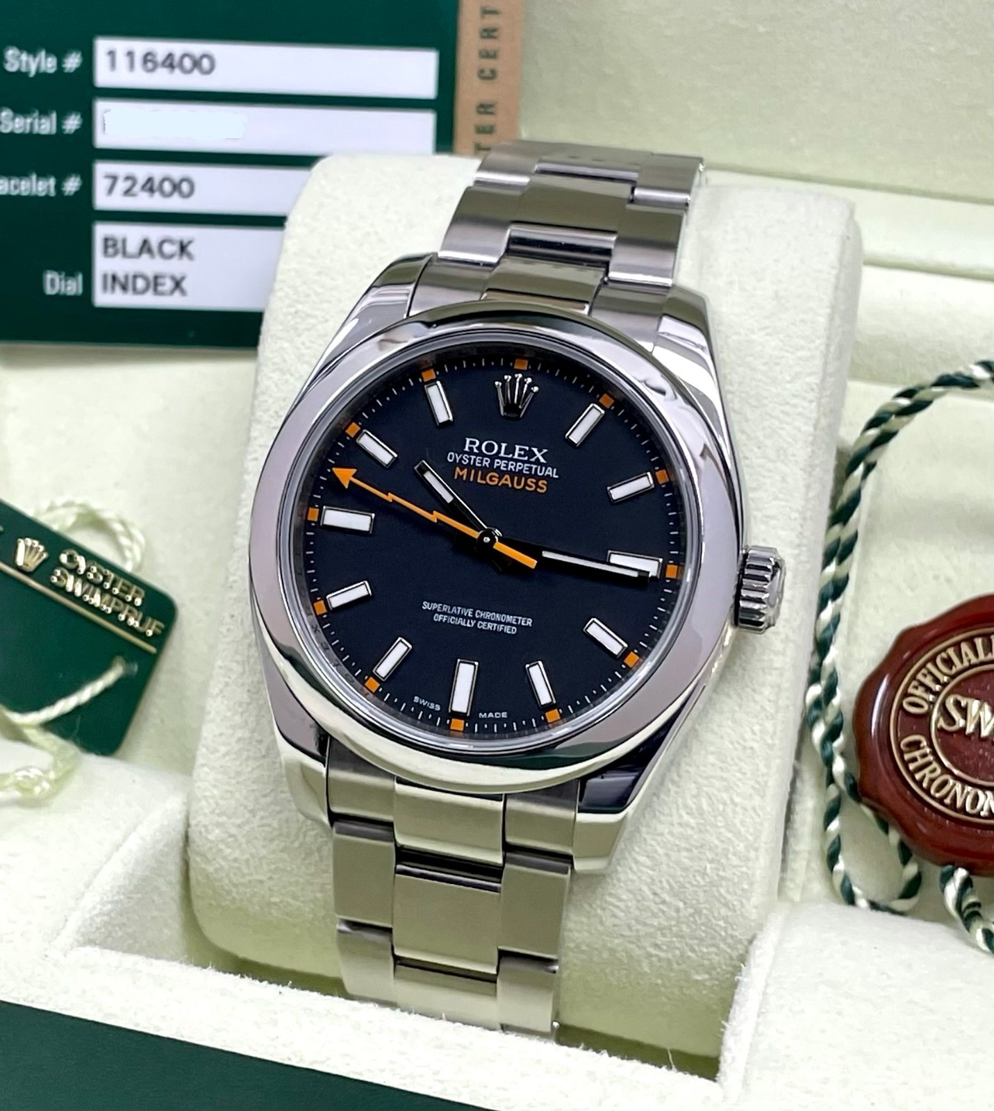 Rolex Milgauss 116400 Black Dial Box and Papers 2008 Automatic 40mm