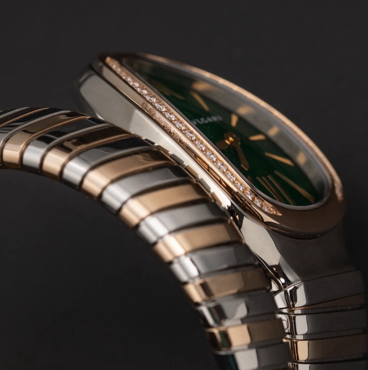 BVLGARI Serpenti Tubogas Green Dial Diamond Bezel Two-Tone Quartz 35mm