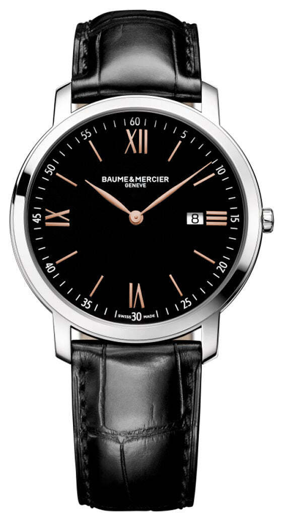 Baume & Mercier Classima Black Dial Black Leather Date Quartz Men Watch MOA10127
