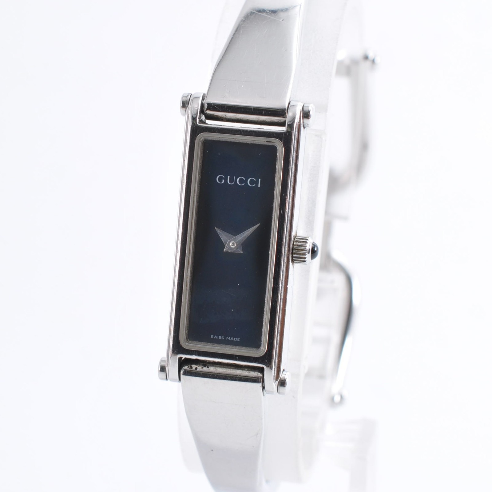 GUCCI 1500L Quartz Square Analog Silver Women Bangle Watch w-10205
