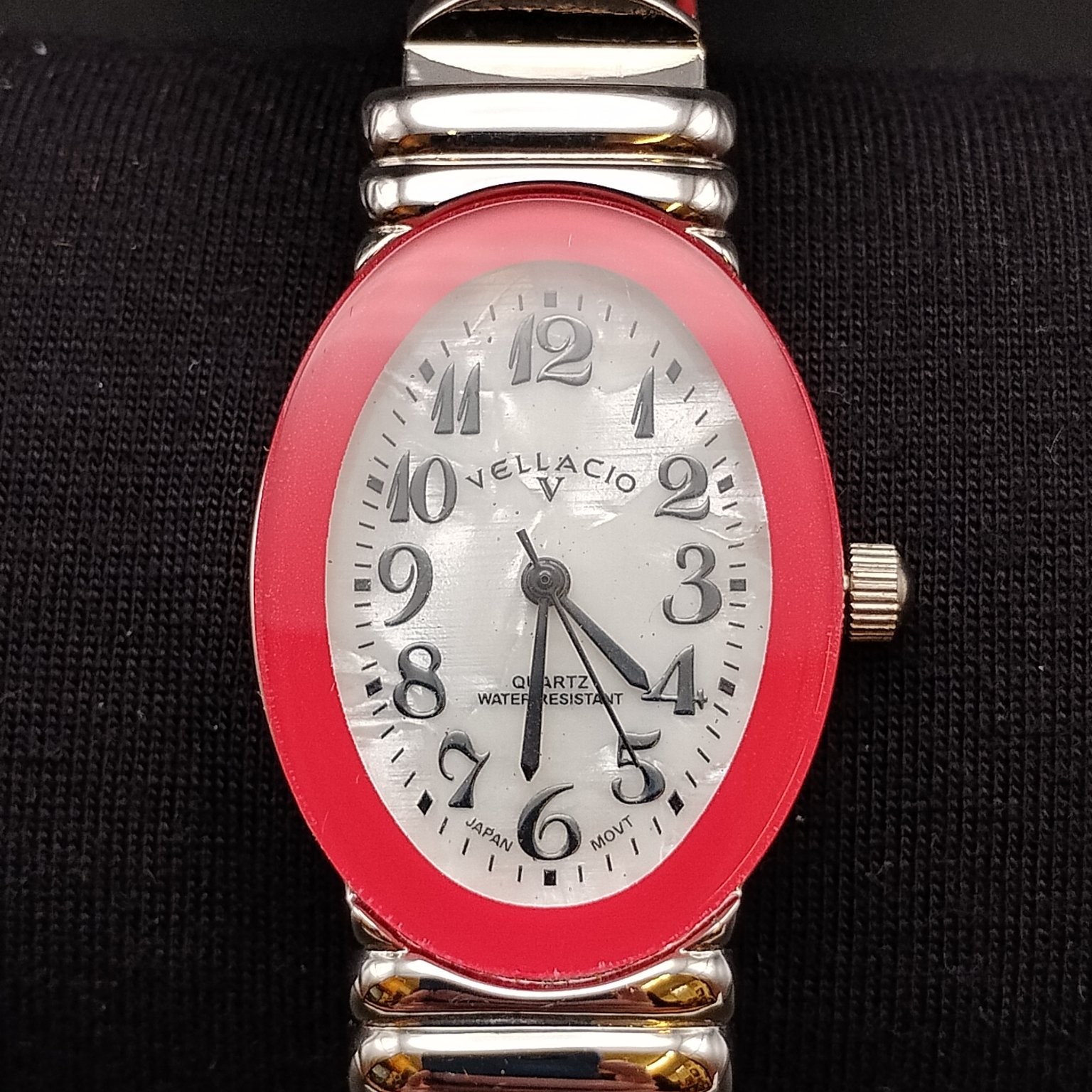 VELLACIO Oval Red Enamel Bangle Cuff Wristwatch Quartz Water Resistant