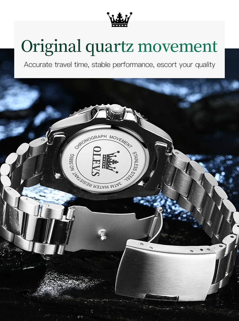 OLEVS Stainless Steel Band Waterproof Luminous Fashion Men’s Quartz Watch