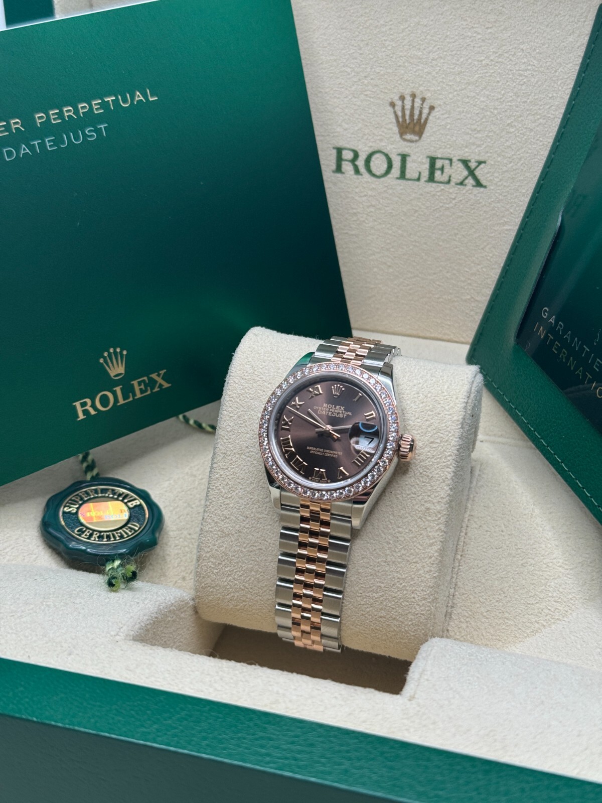 Rolex Lady-Datejust Unworn Chocolate Brown Roman Dial Diamond Bezel 279381RBR