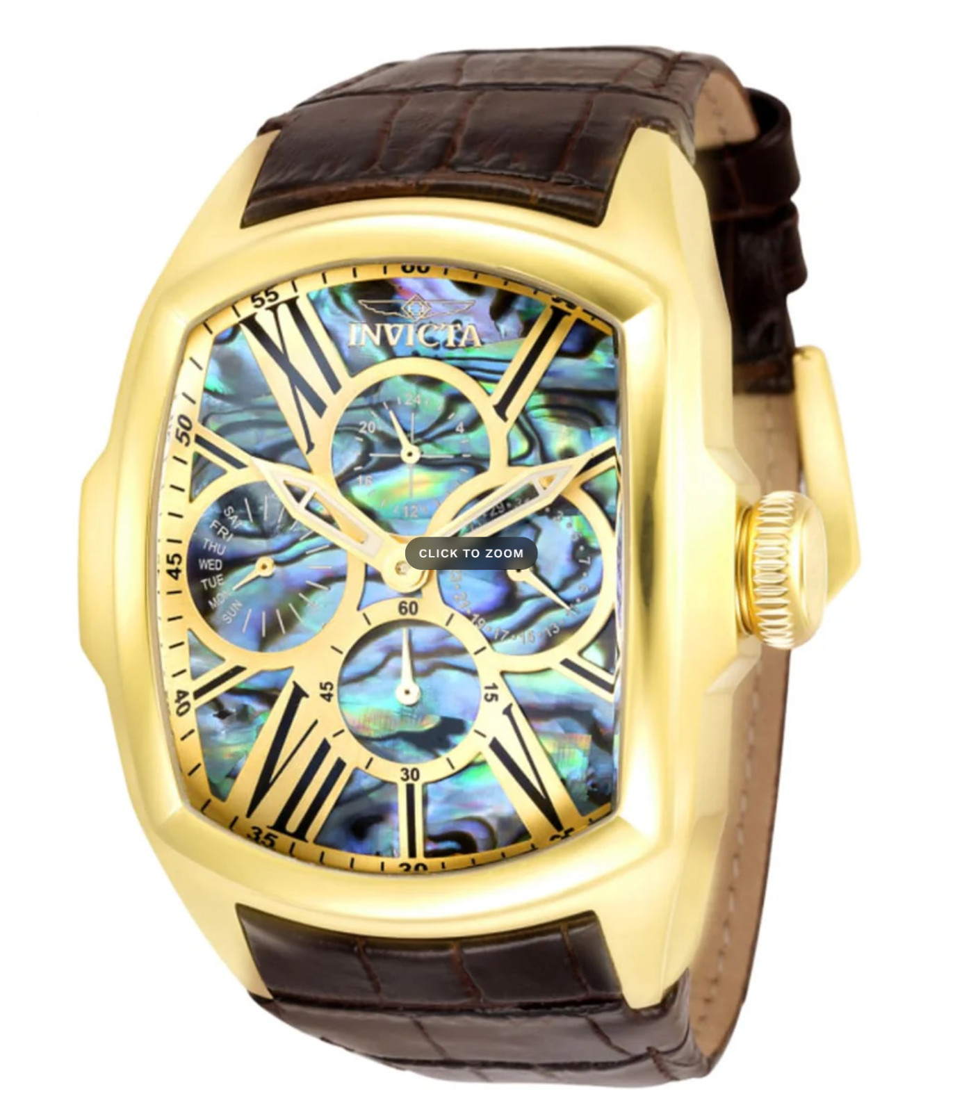 Invicta Lupah Abalone Dial Mens 47mm GMT Day/Date Quartz Watch 35193 Brown Strap