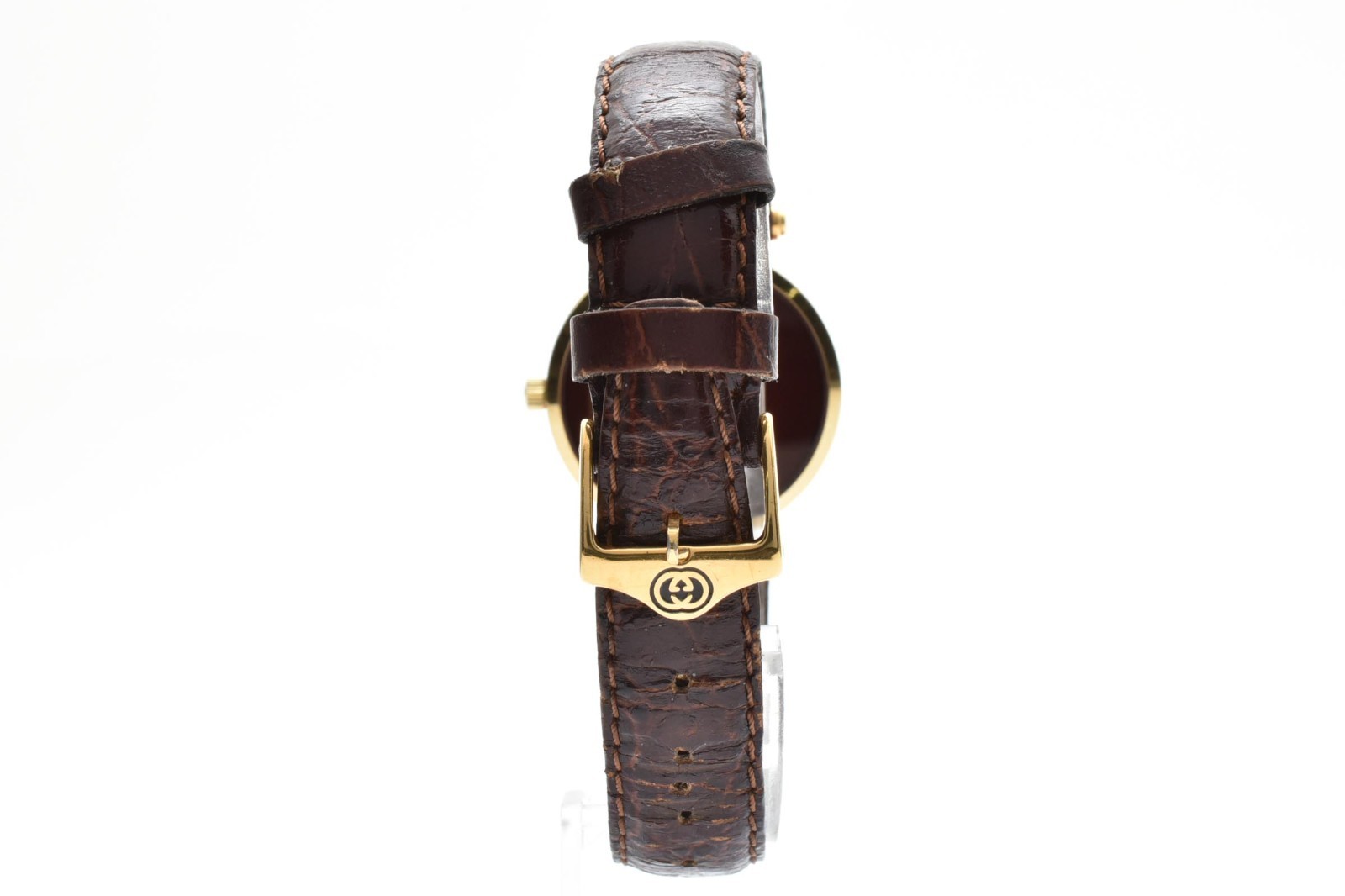 Gucci 2000M Quartz Men’s Watch Sherry Line Ivory Dial Gold Plated Leather #109