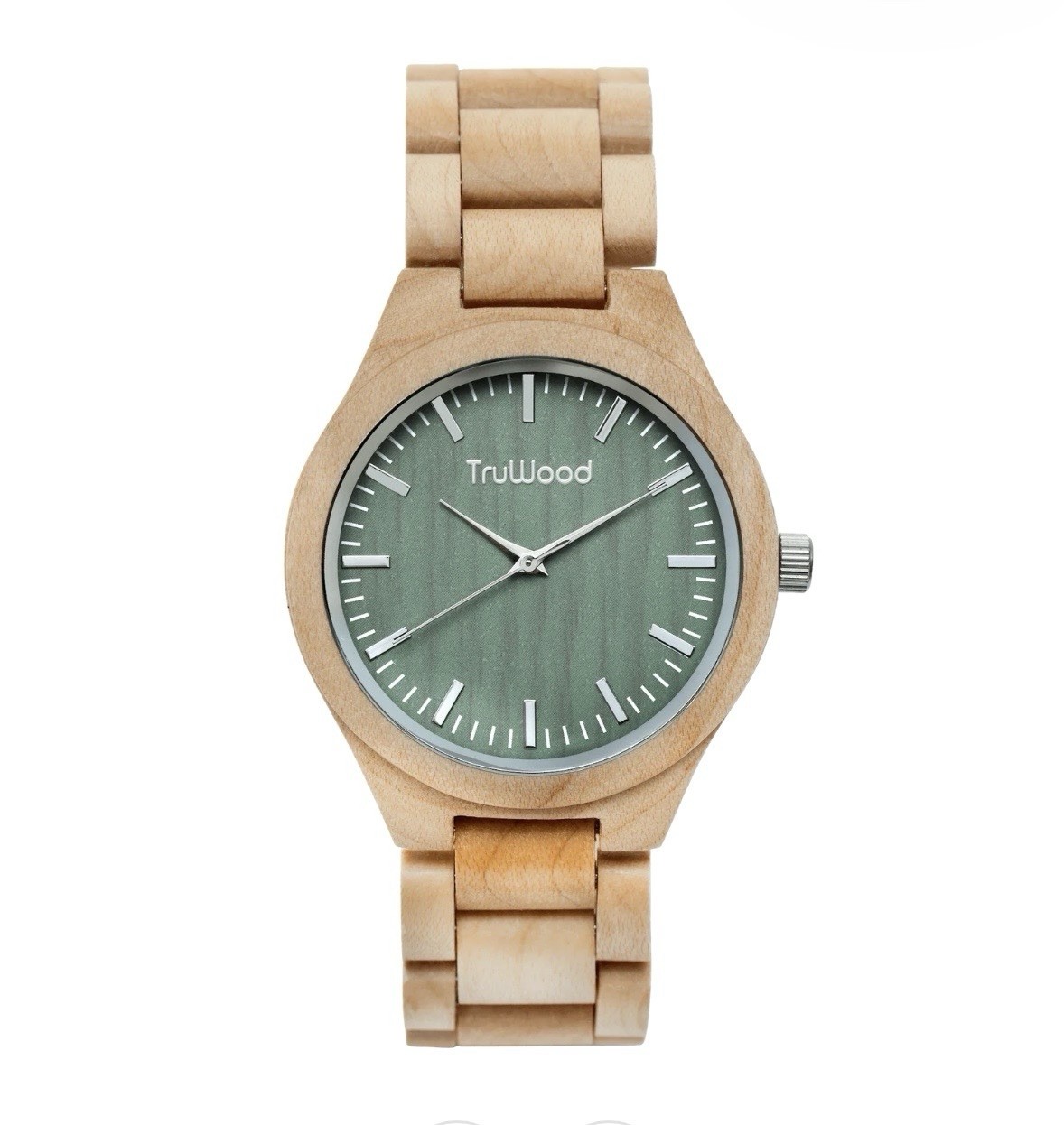 TruWood Men’s Water-Resistant 100% Maple Wood Band Wristwatch Green with Box