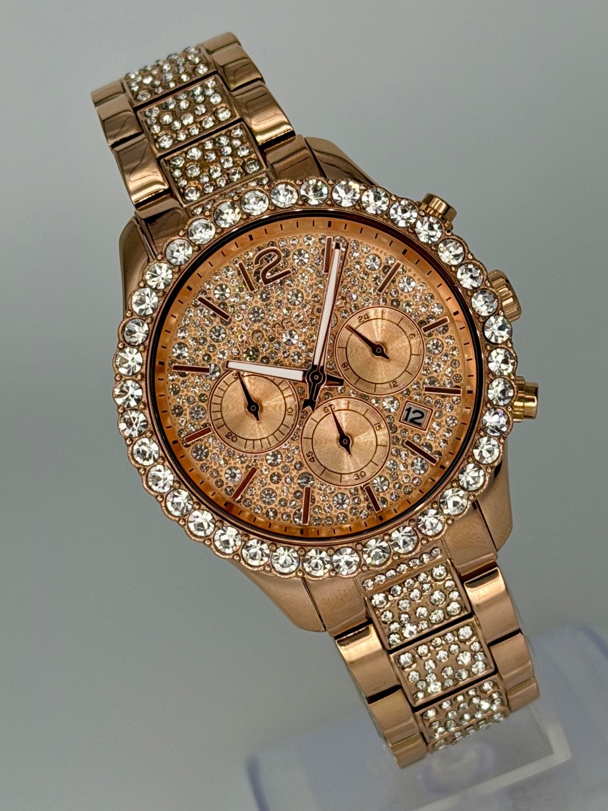 MICHAEL KORS Layton MK7285 Chronograph Rose Gold Glitz Crystal 42mm Wristwatch