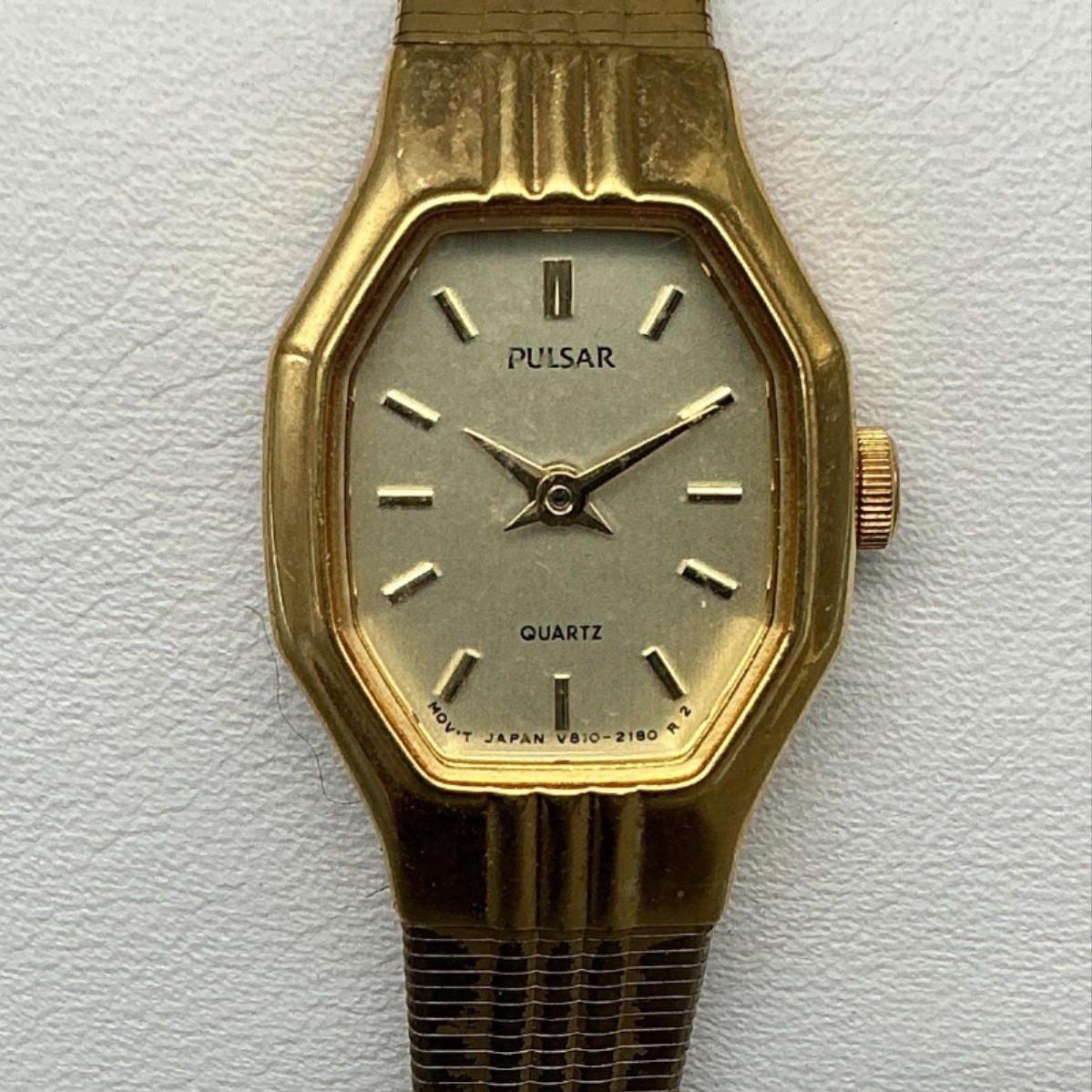 Vintage Pulsar Womens Watch 17mm Gold Tone Octagon V810-5720 New Battery 6.25″
