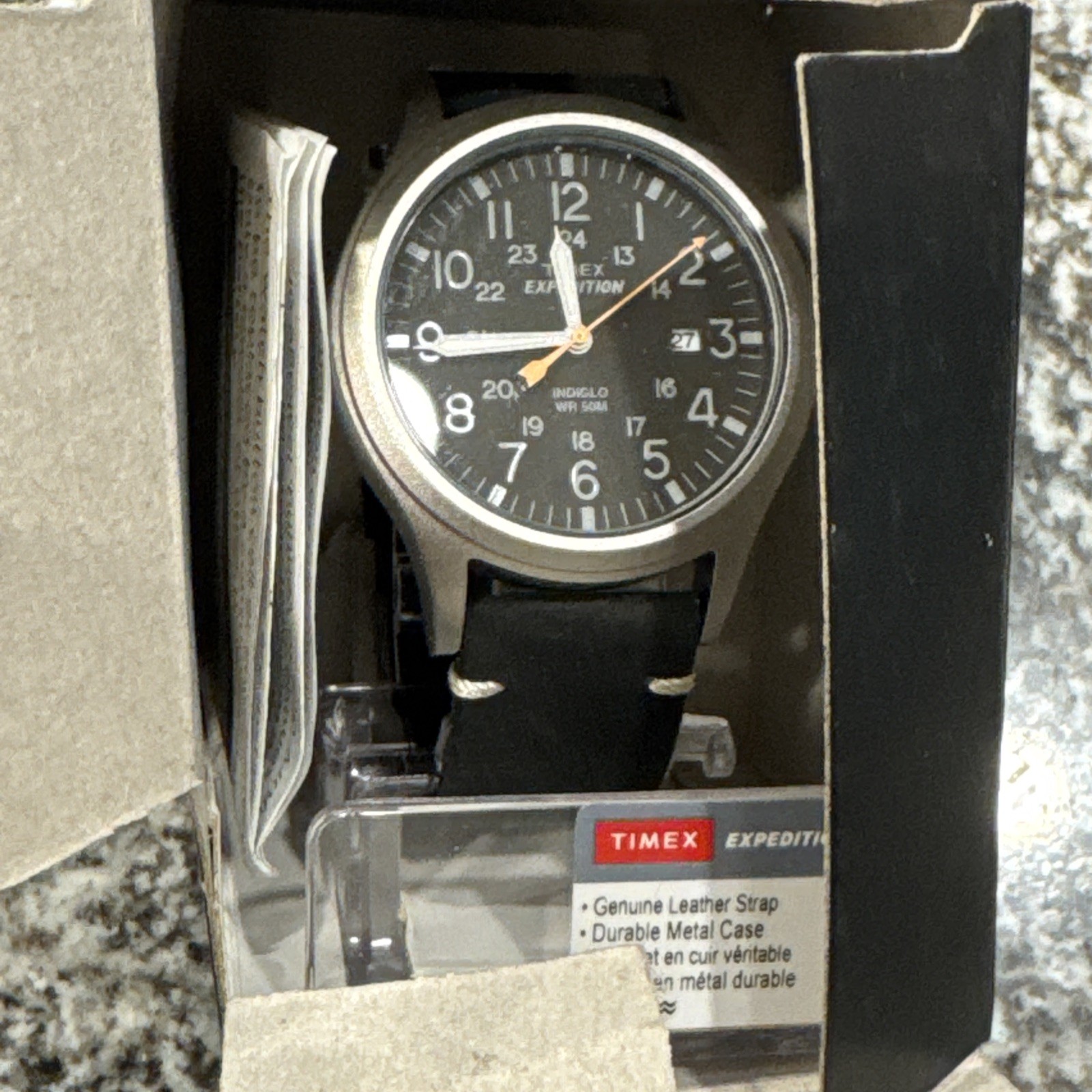 NEW Timex TW4B01900 Men’s Indiglo Expedtion Scout Black Dial Leather Band Watch