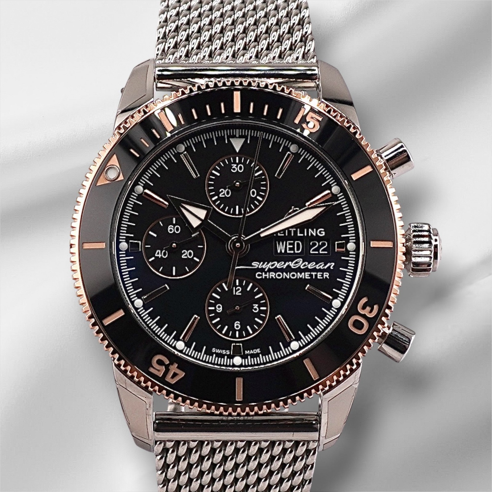 Breitling 44mm Superocean Heritage II Steel Rose Gold Chrono Mens Watch U13313