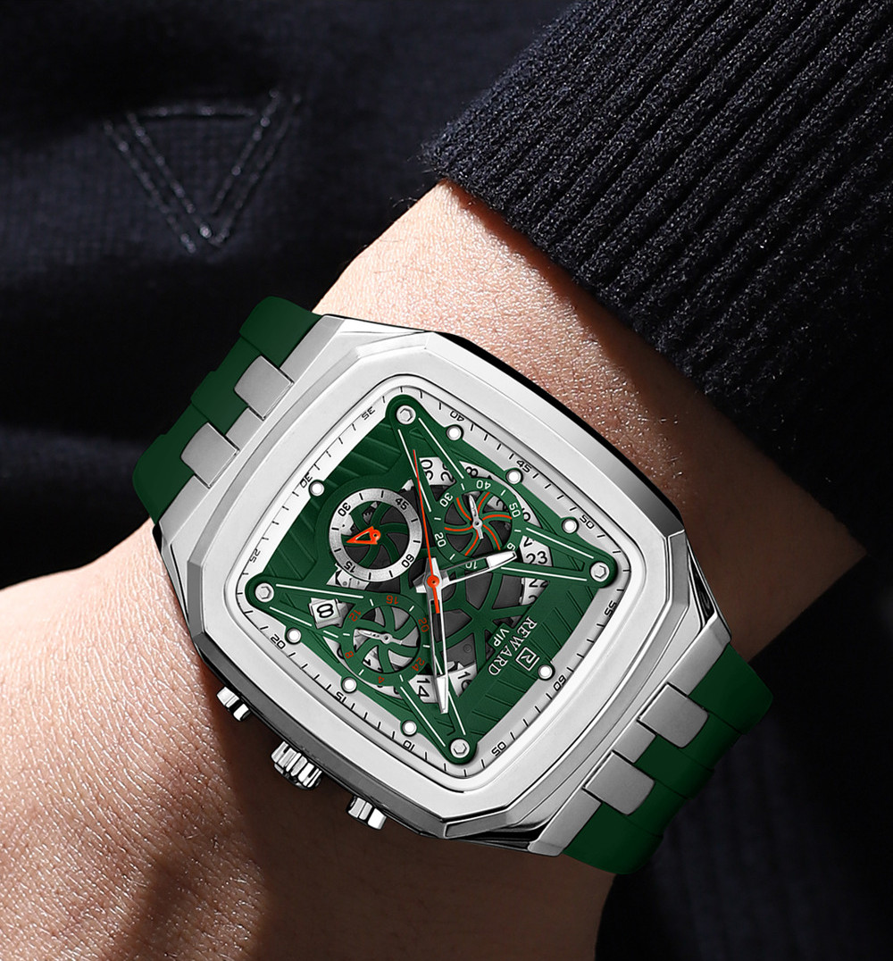 REWARD Men’s Rectangle Multifunction Chronograph Calendar Luminous Quartz Watch