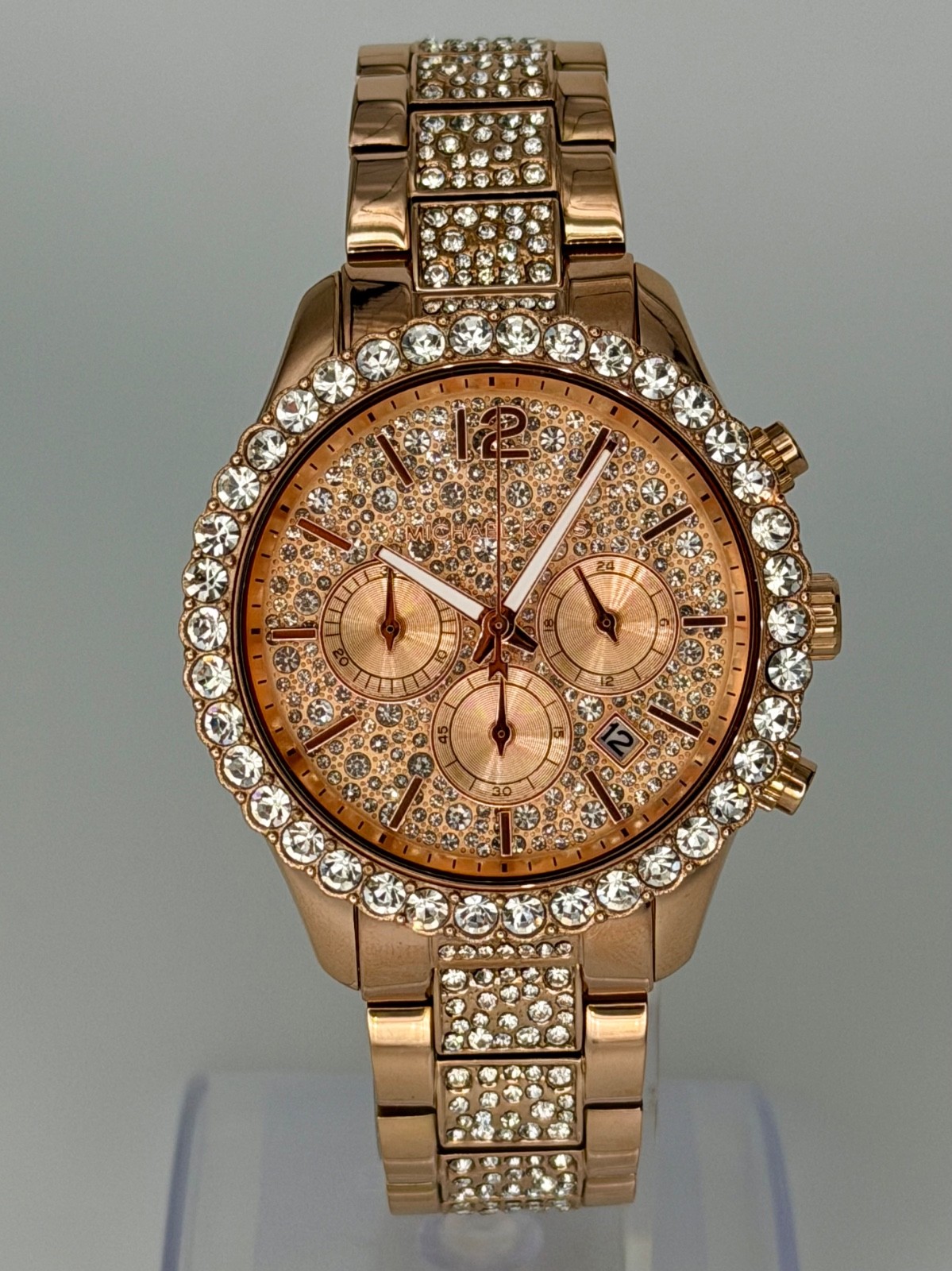 MICHAEL KORS Layton MK7285 Chronograph Rose Gold Glitz Crystal 42mm Wristwatch