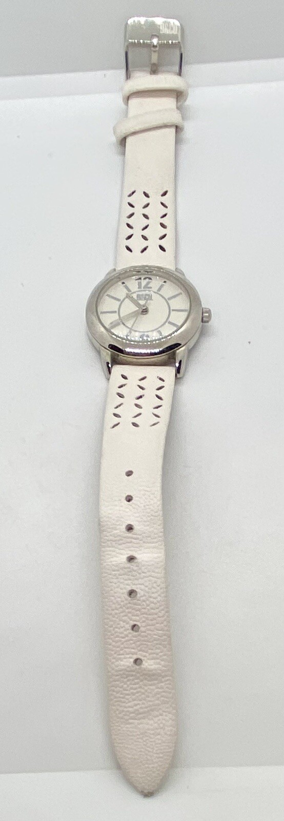 9&CO. Ladies Watch New Battery Installed White Dial Ivory Leather Silver Case