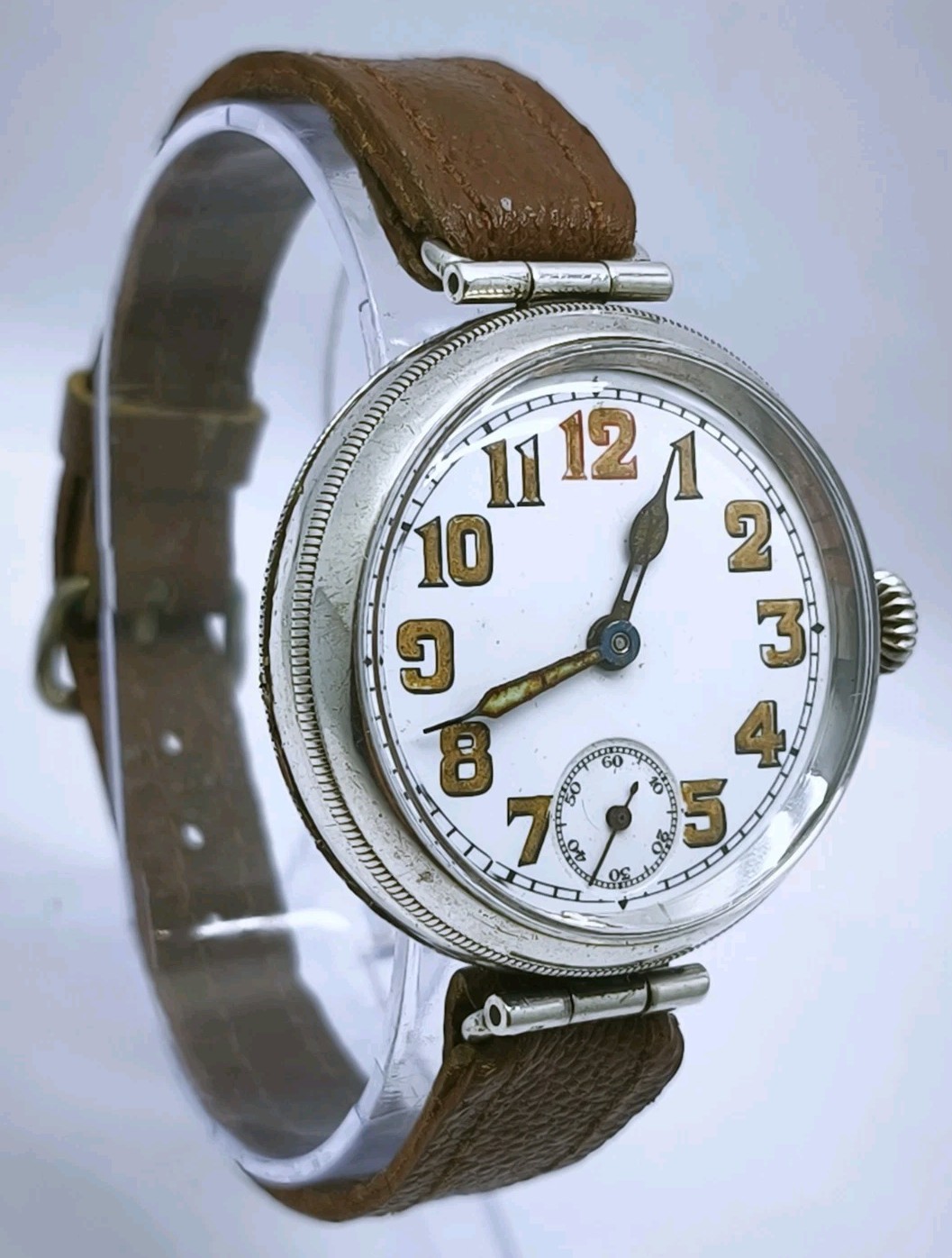 Vtg 1915 WW1 Era Solid 925 Sterling Silver 35mm Screw Case Officers Trench Watch