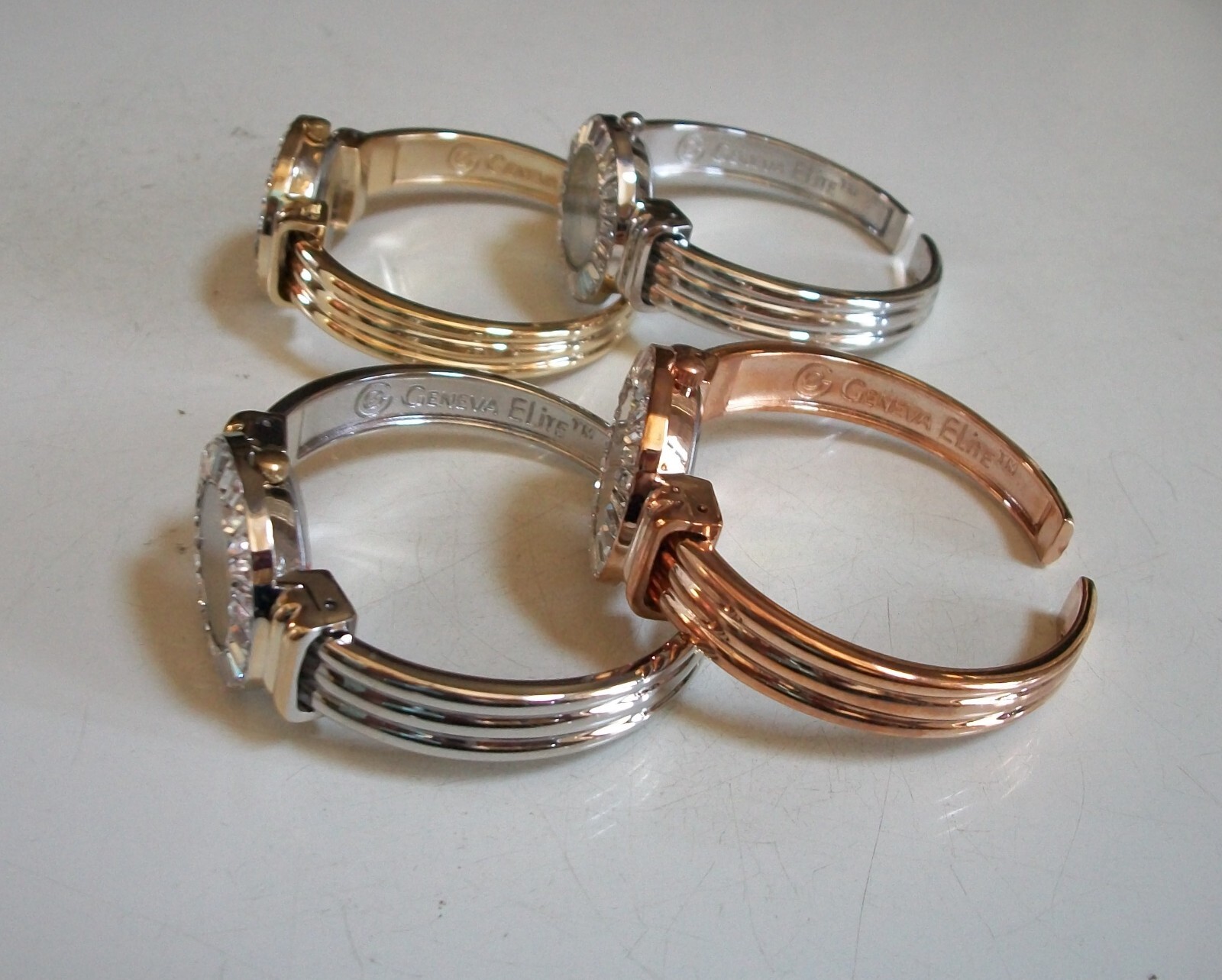 Women’s rose gold, gold or silver finish stones bangle cuff fashion watches