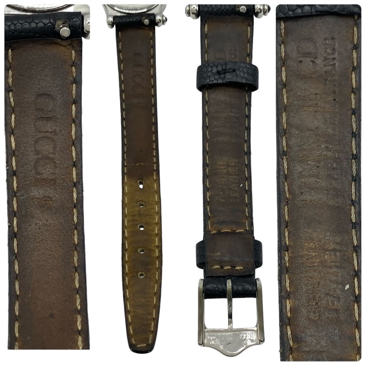 Working GUCCI Watch Black Dial Quartz Silver Leather Strap