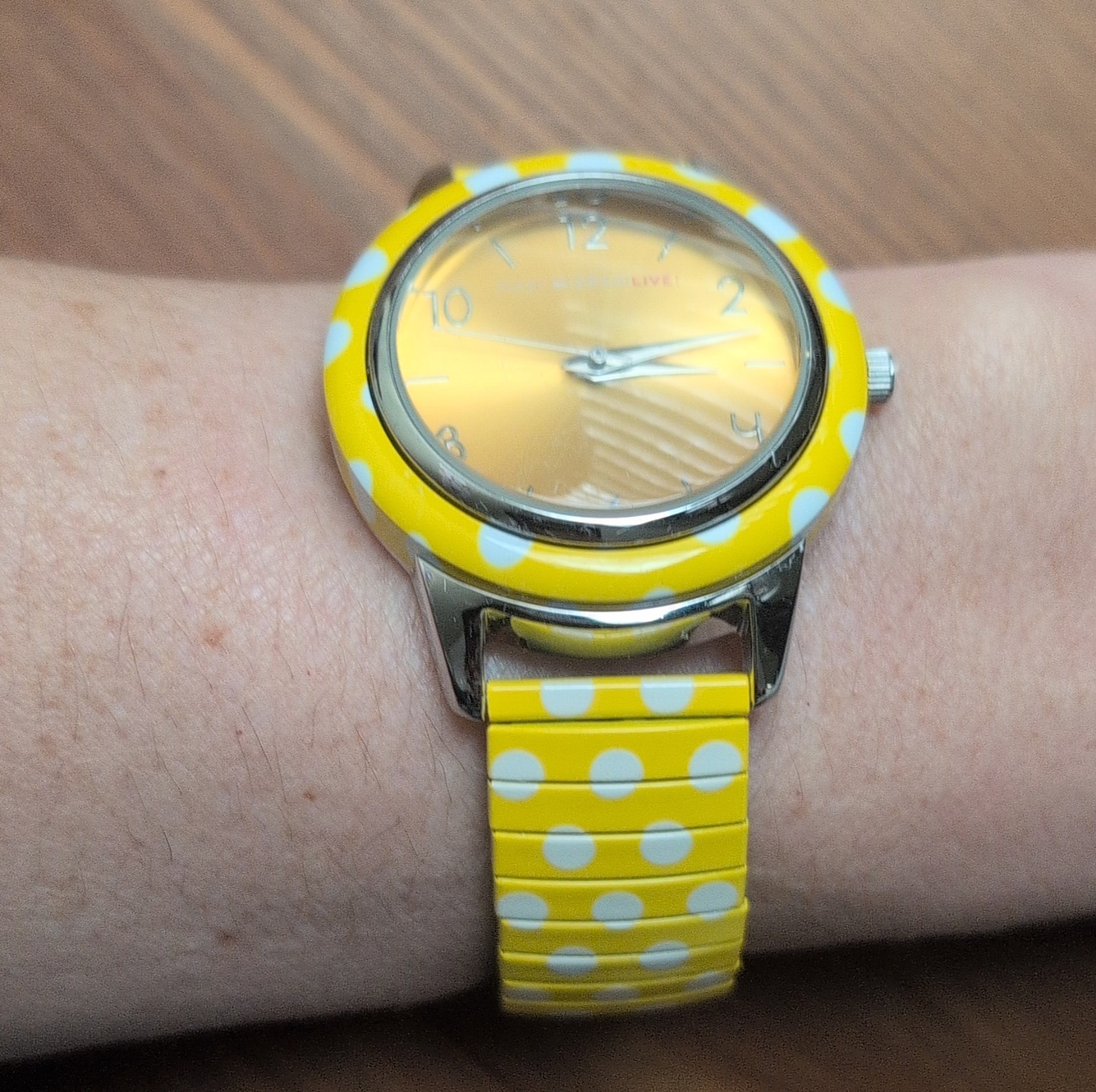 Isaac Mizrahi Live Yellow Polka Dot Quartz Stainless Steel Analog Watch Women