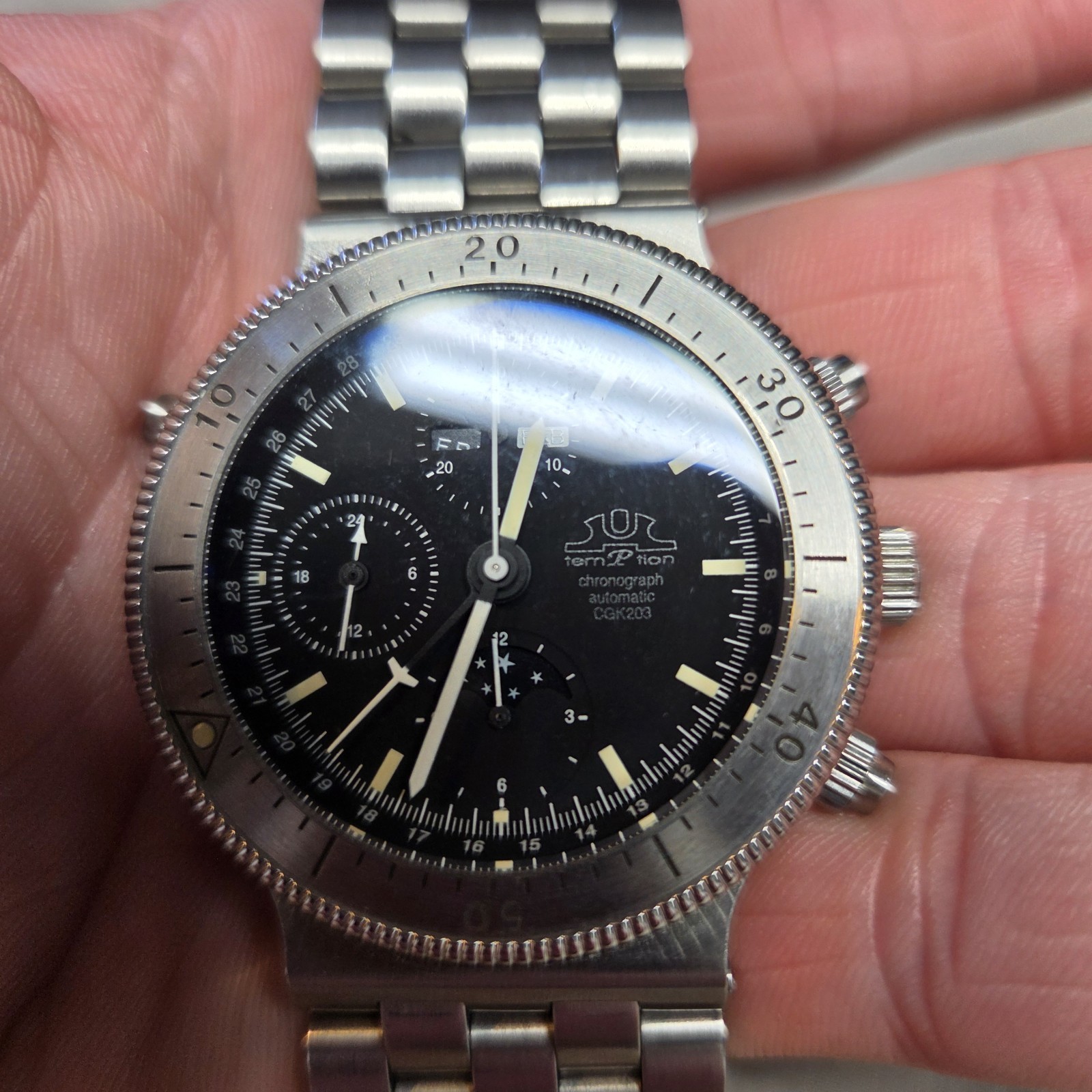 Temption Germany CGK204 Chronograph Day Date Moonphase Complication Watch