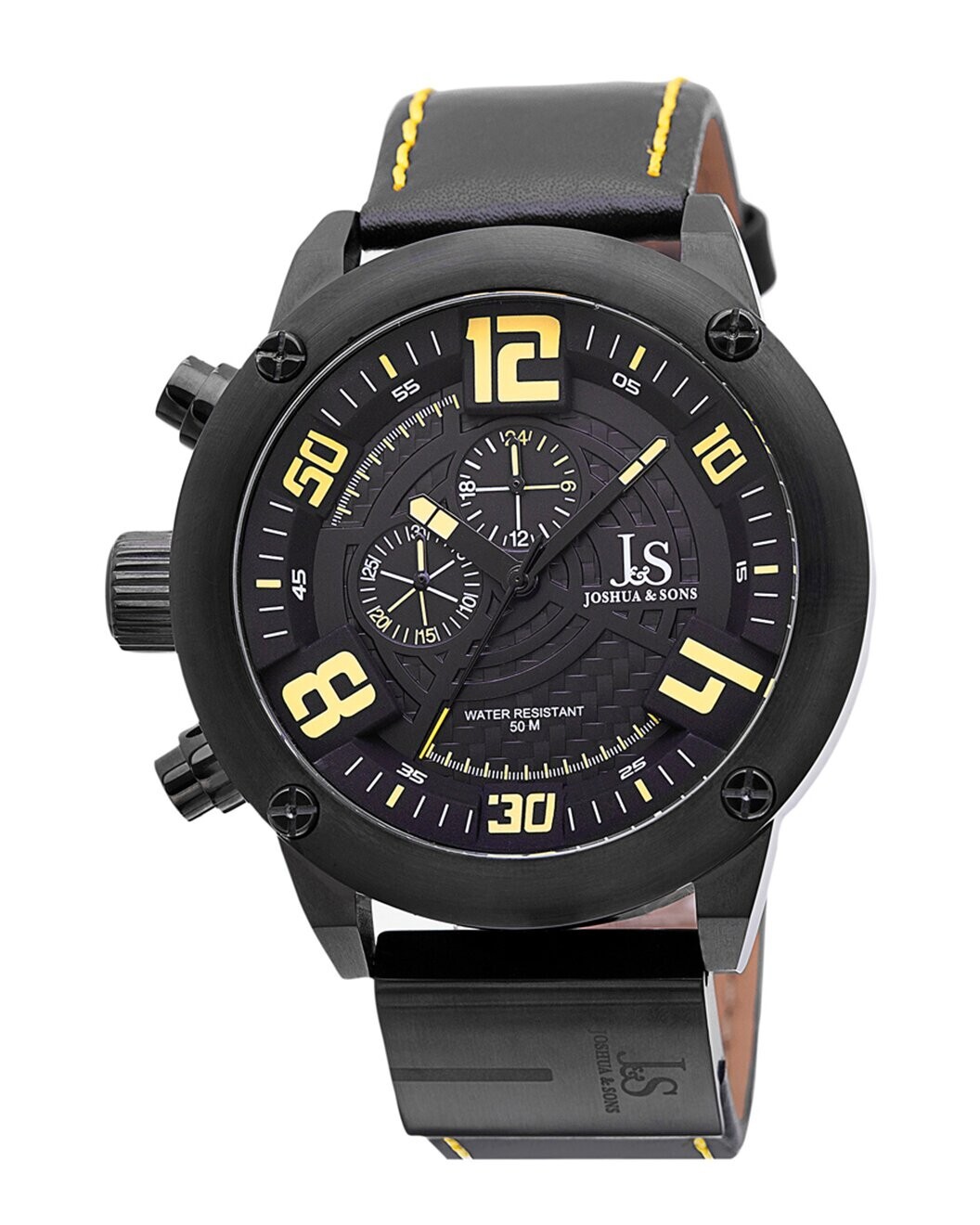 NEW Men’s JOSHUA & SONS Circa 2000S Black Steel/Yellow Multifunction Watch, 50mm