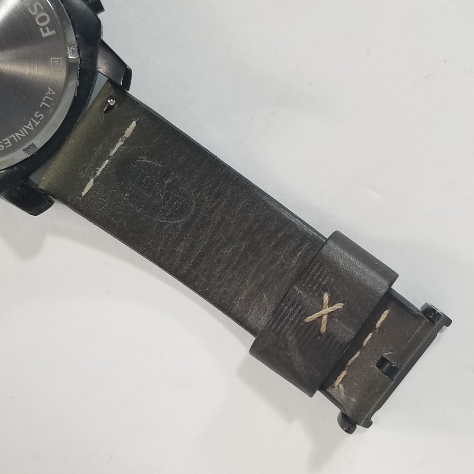 fossil machine chronograph watch Men’s grey dial black case green leather FS5000