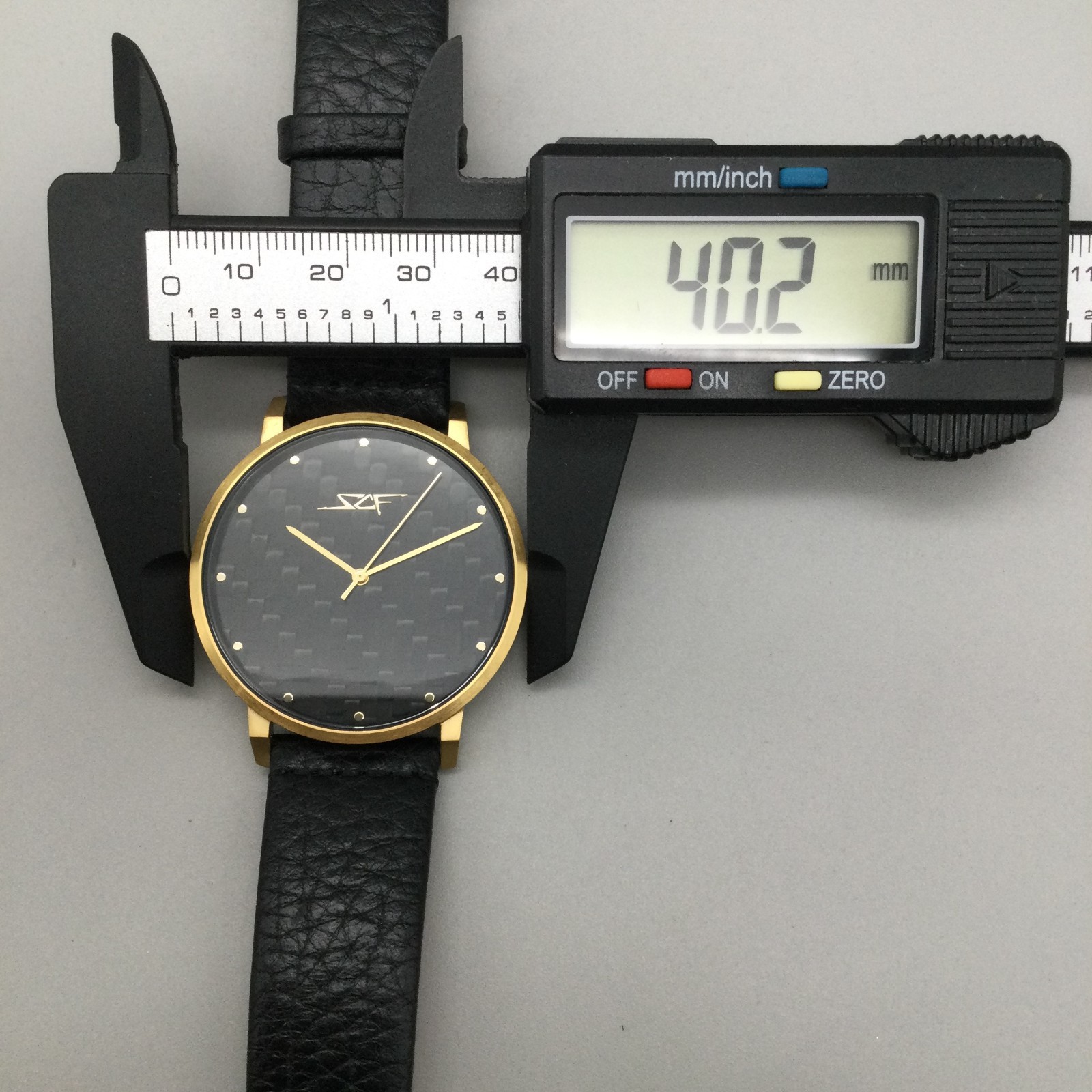 SCF Simply Carbon Fiber Watch Men 40mm Black Tone Dial Leather Band New Battery