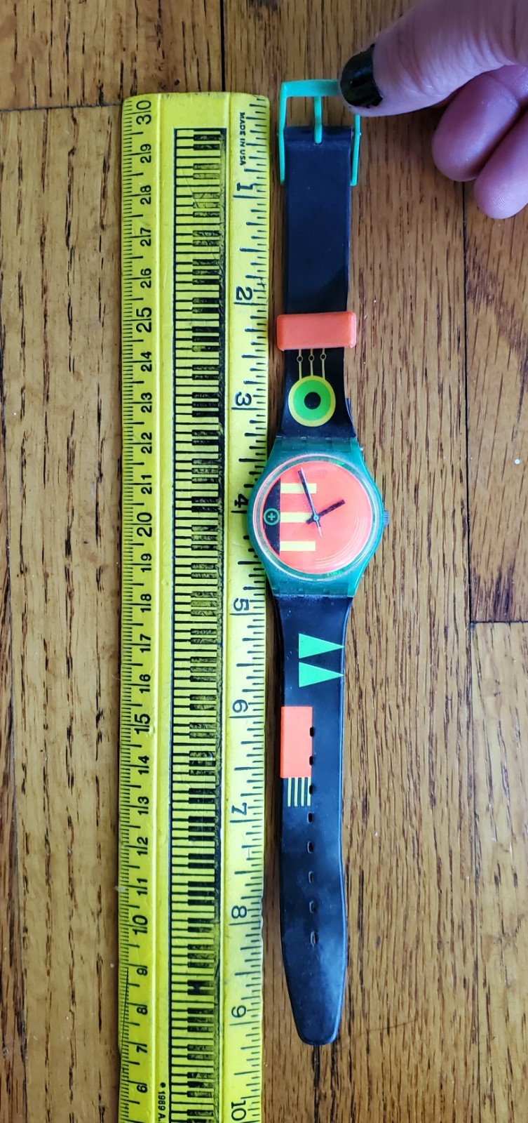 RARE Vintage 1988 SWATCH ‘Neo Rider’ Black w/ Neon Orange Green Yellow Geometric