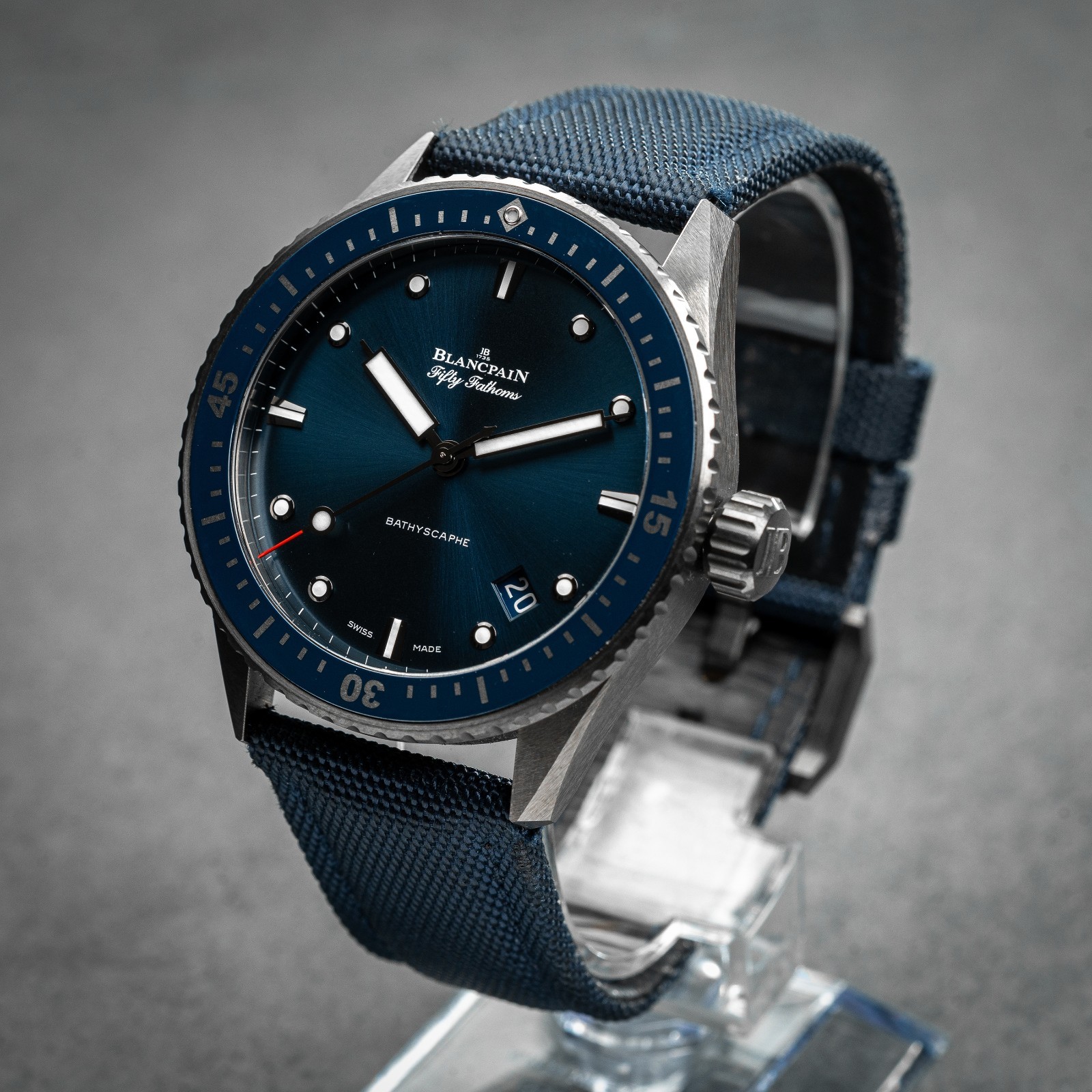 Blancpain Fifty Fathoms Bathyscaphe Ceramic Blue Sunburst B&P 120hr Reserve