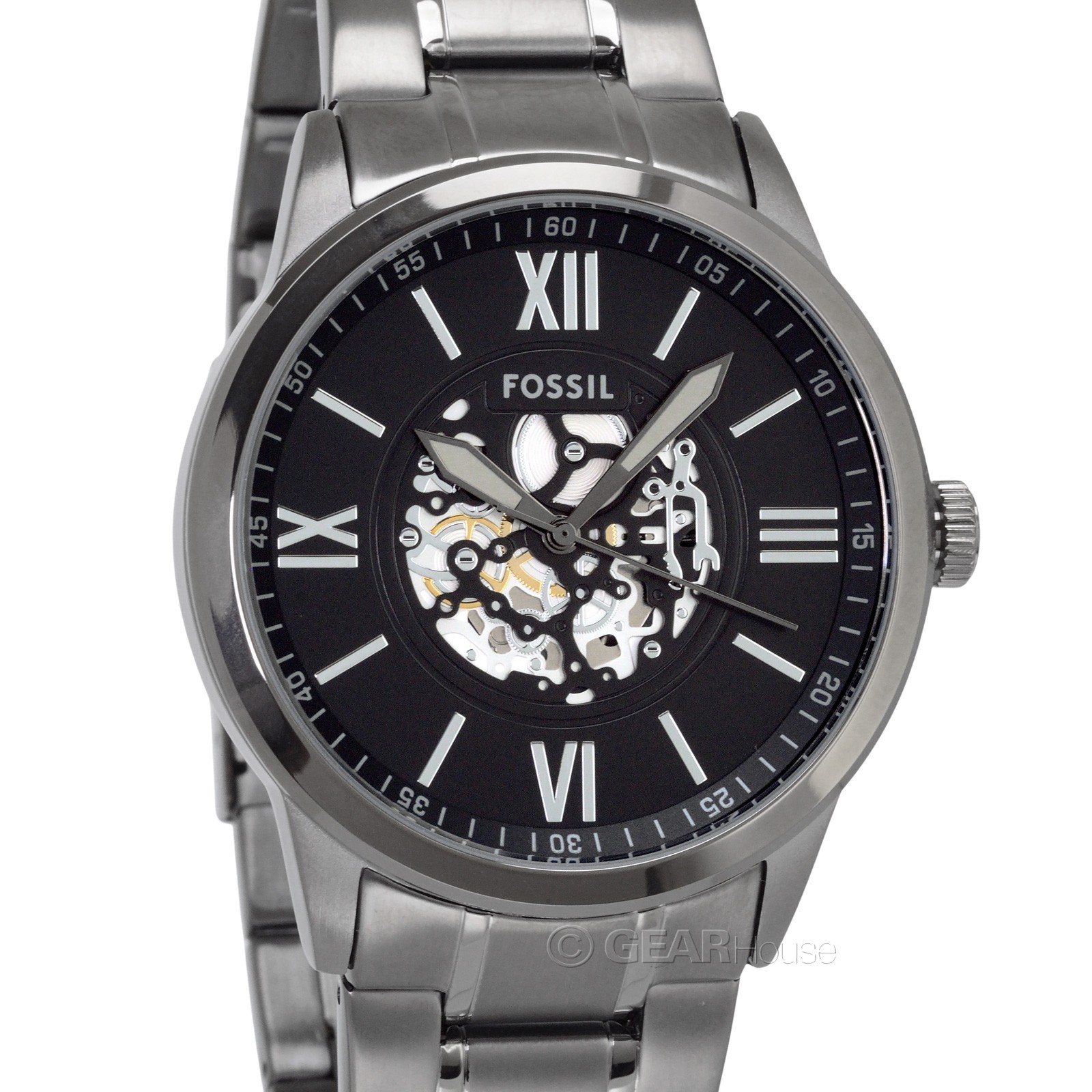 FOSSIL Flynn Mens Watch, Large Black & Silver Dial, Gray Stainless Steel Band