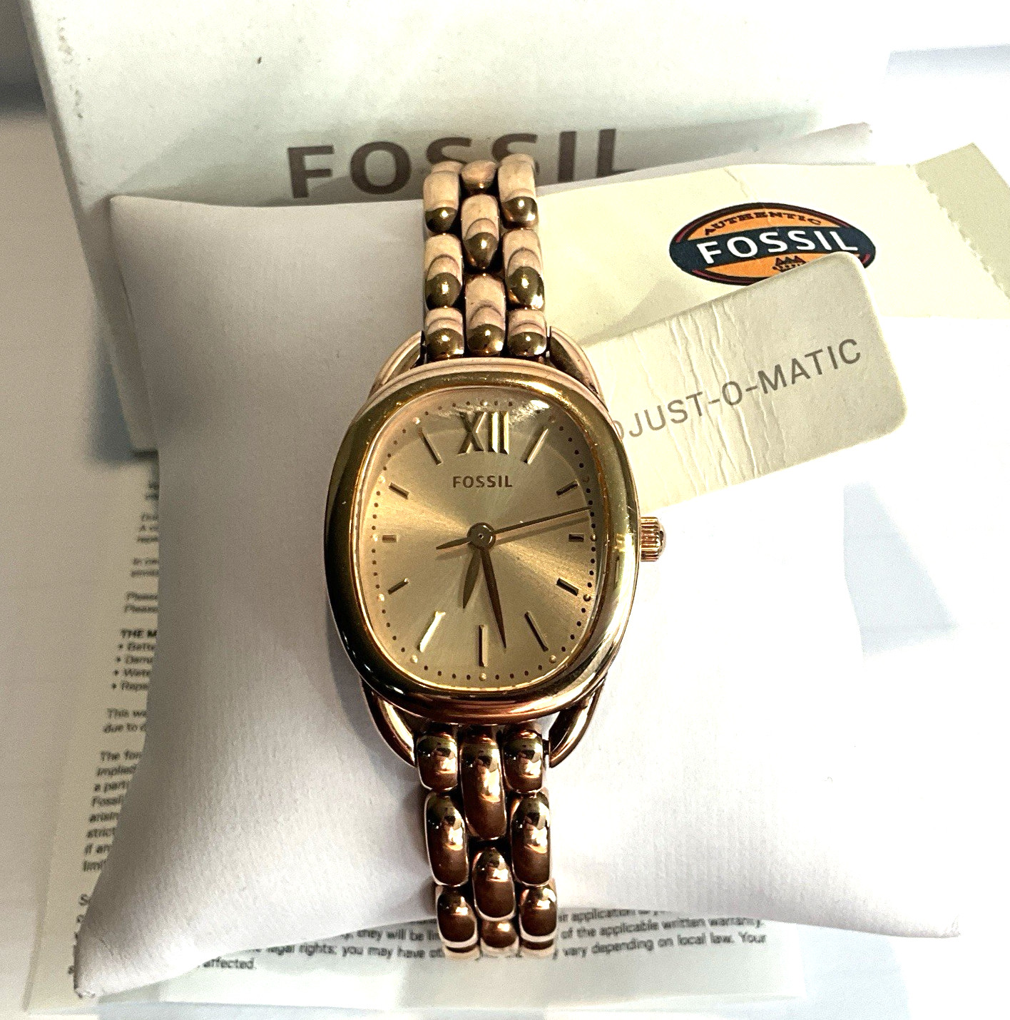 Fossil Sculptor Rose Gold Ladies Watch Bracelet Adjustable Shape Oval ES3599 NWB