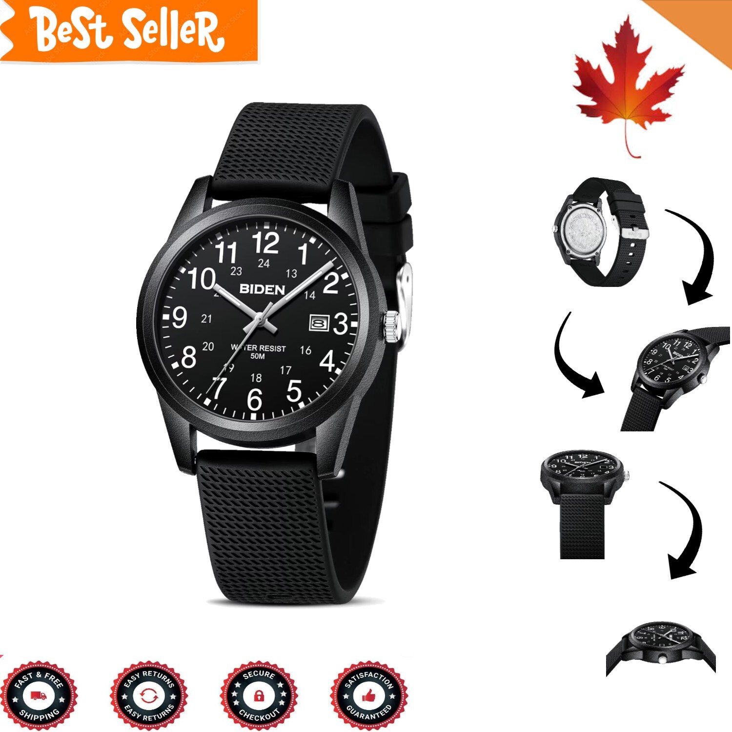 Waterproof Analog Quartz Sports Watch – Durable Unisex – Easy to Read – Date