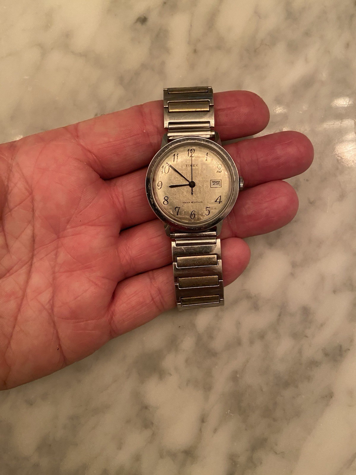 1975 Marlin Timex Linen Dial Textured Mechanical Watch Works Good Condition Look