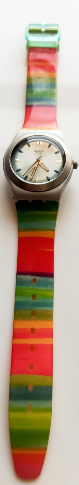 Swatch Irony Aluminum Rainbow Stripe Watch Swiss Made Untested Needs Battery