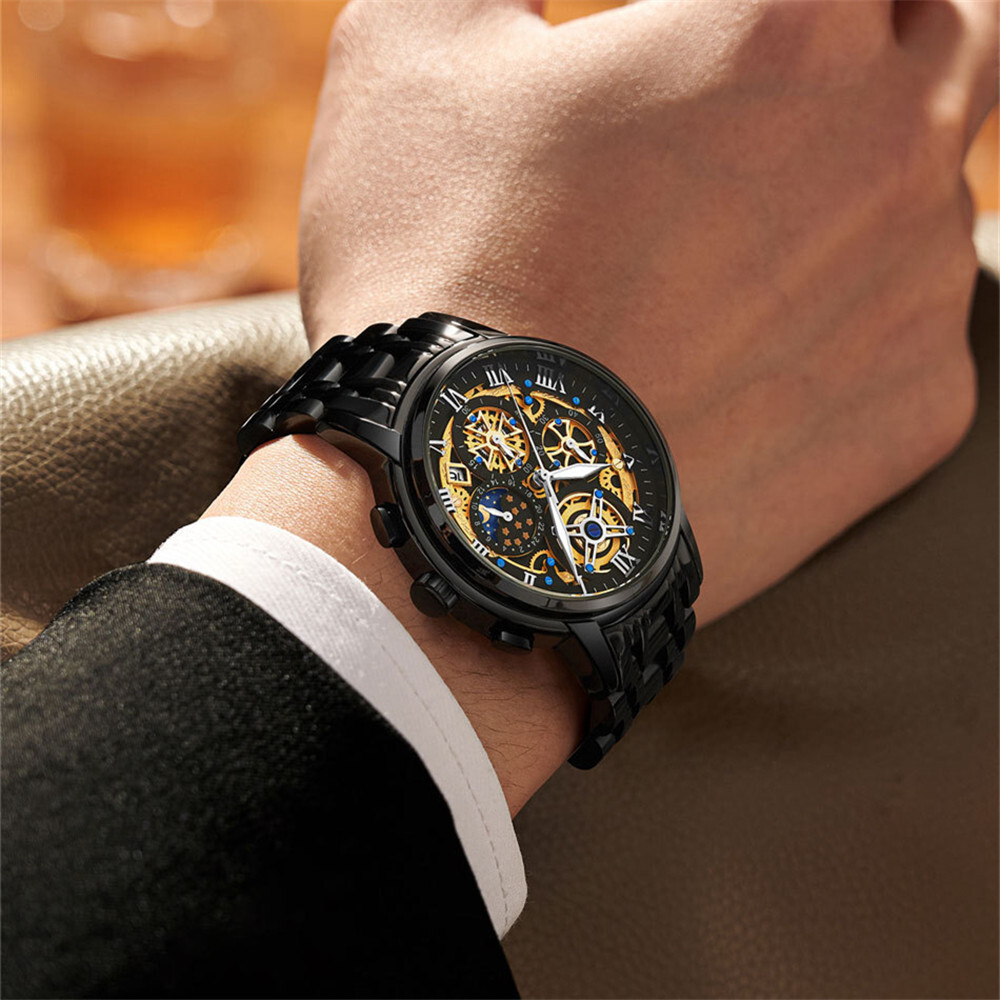 LIGE Men’s Luxury Quartz Watch Stainless Steel Chronograph Calendar Wristwatch