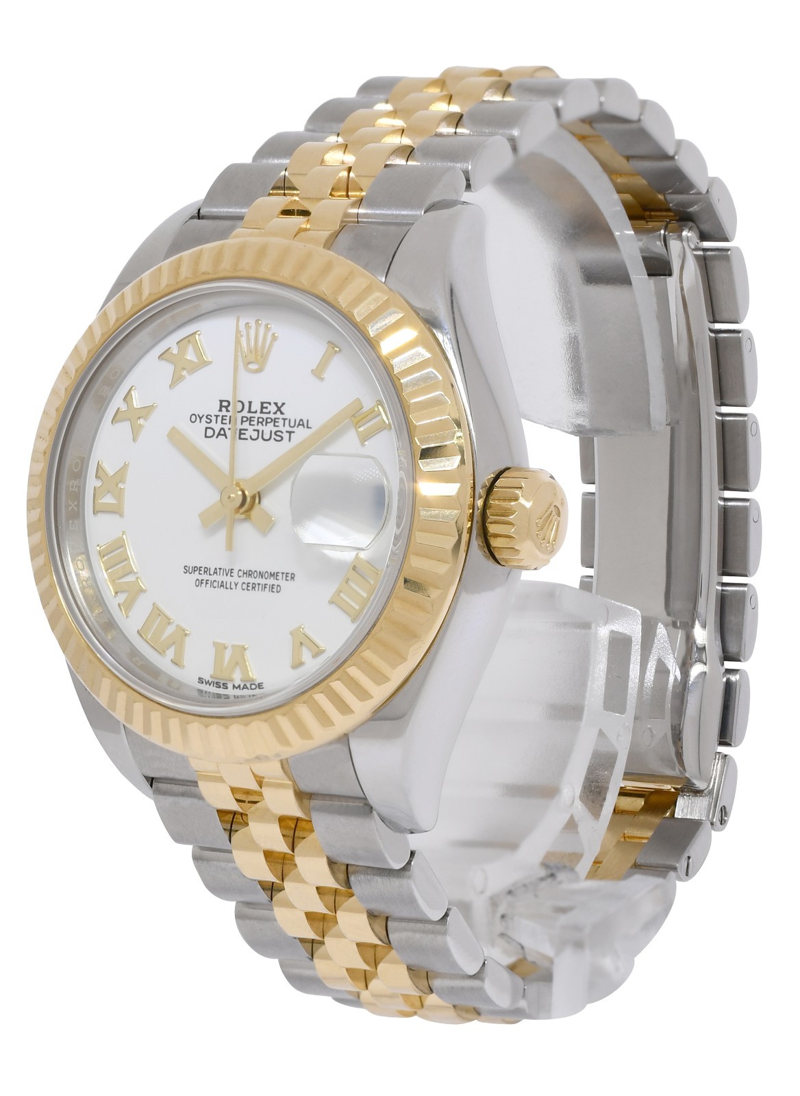 Rolex Datejust 28 18k Yellow Gold/Steel White Dial Ladies Watch ’16+ 279173