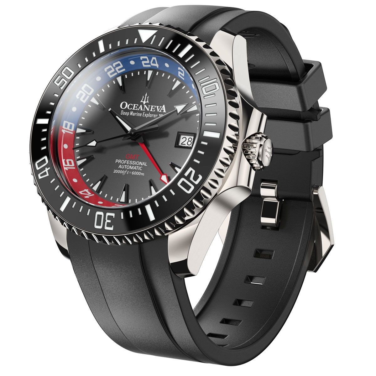 Oceaneva Deep Marine Explorer VI 6000m Titanium GMT Red Blue Automatic Watch