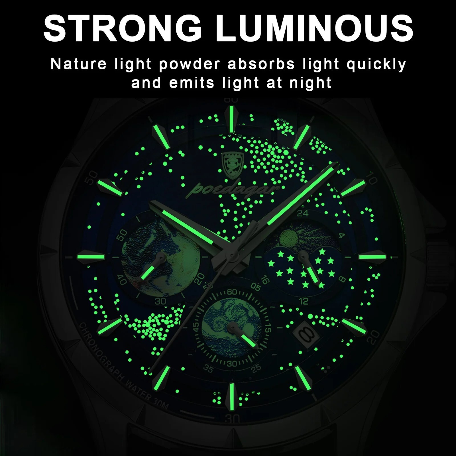 Waterproof Luminous POEDAGAR Luxury Men’s Watch Chronograph Stainless Men Strap