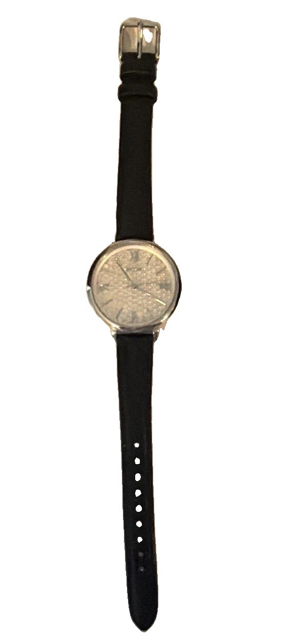 Fossil Women’s Analog Quartz Dress Watch Silver Dial Black Leather Strap