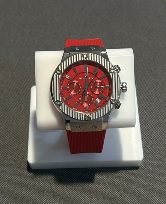 Christian Van Sant Men’s Chronograph Wristwatch Red Dial Silver Case Box Papers