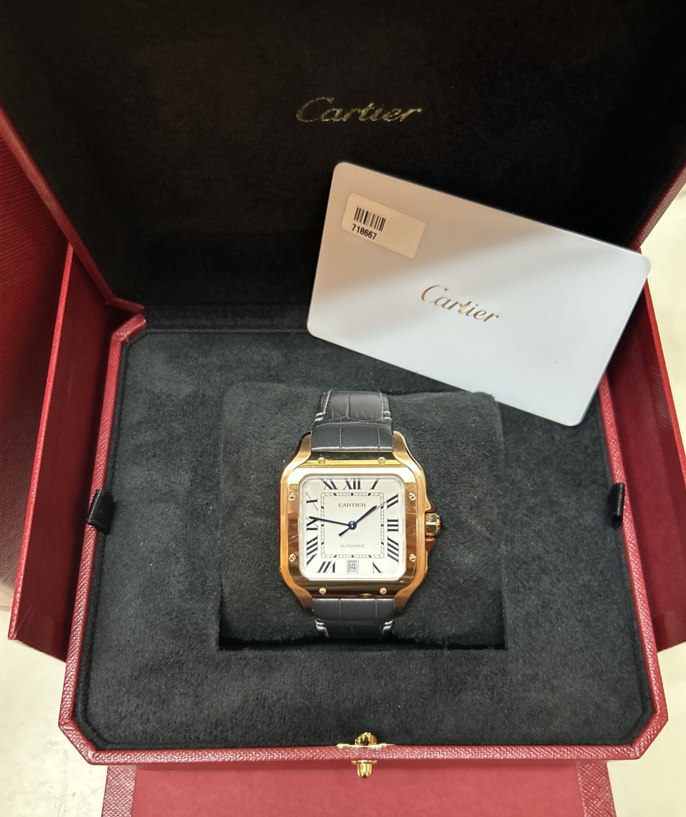 Cartier 4071 Santos Large Automatic Leather 18k Rose Gold 38mm Men’s Watch