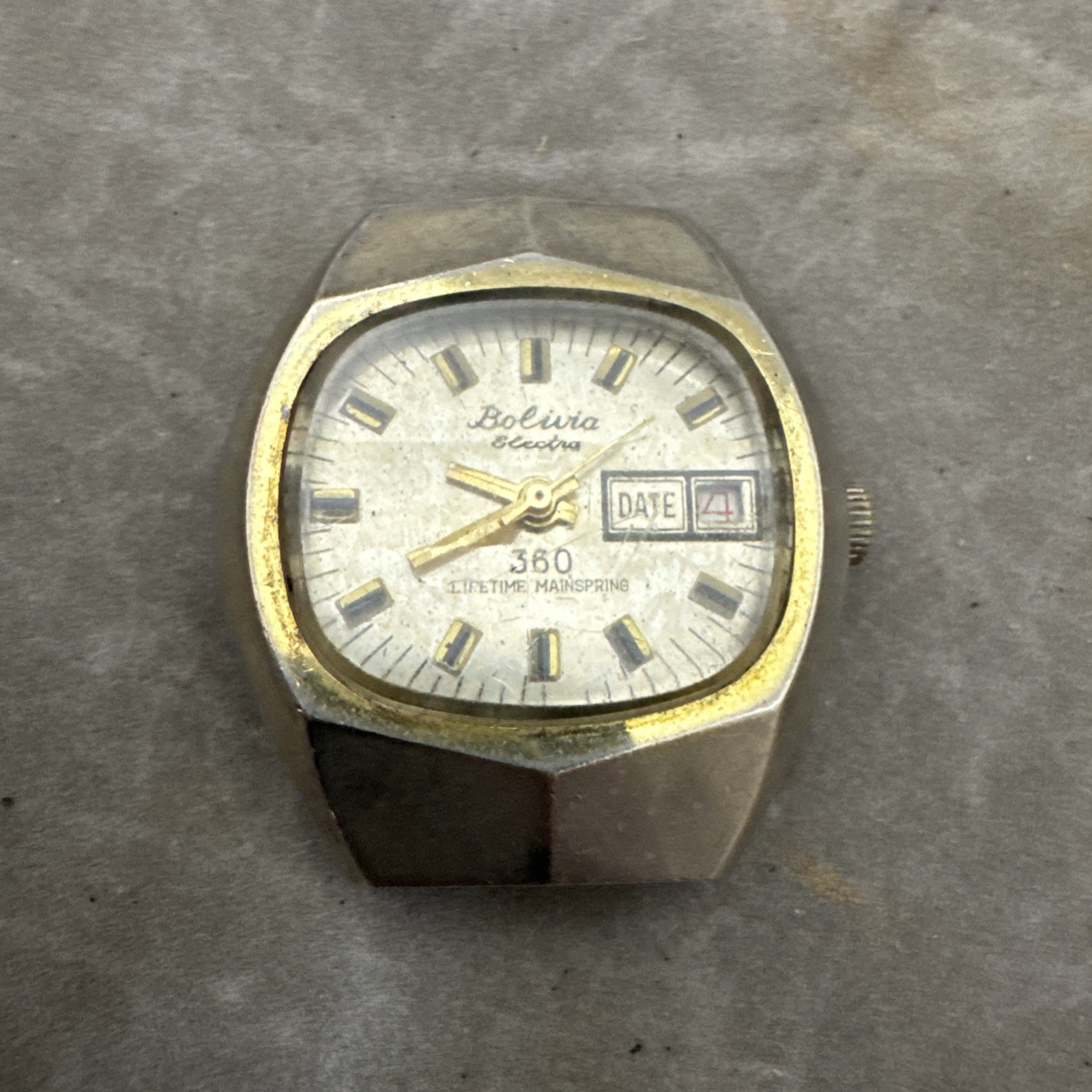 Vintage Bolivia Electra 360 Lifetime Mainspring Working Day Date Design Inset