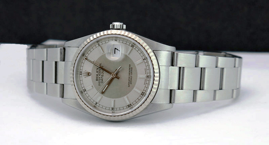 Rolex 36mm White Gold & Stainless Datejust Silver Bullseye Dial 16234 SANT BLANC