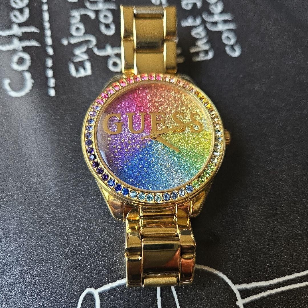 GUESS Gold Gradient Wristwatch Timepiece Gold Bracelet Crystal Dial Mens