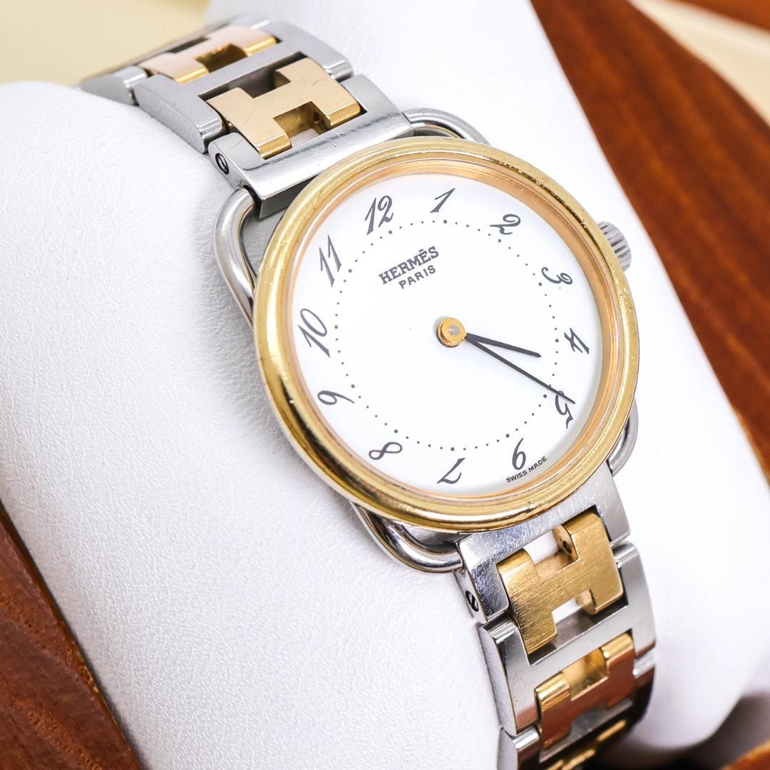 Working Hermes Arceau Watch Gold Two-Tone H Belt 3765