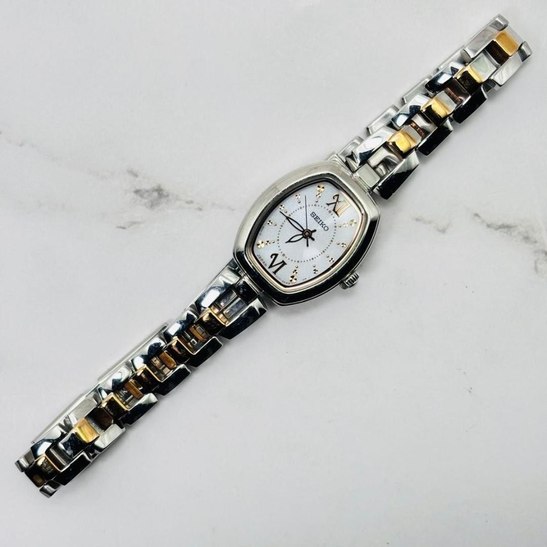 Working SEIKO solar tonneau shaped pink gold ladies’ wristwatch work