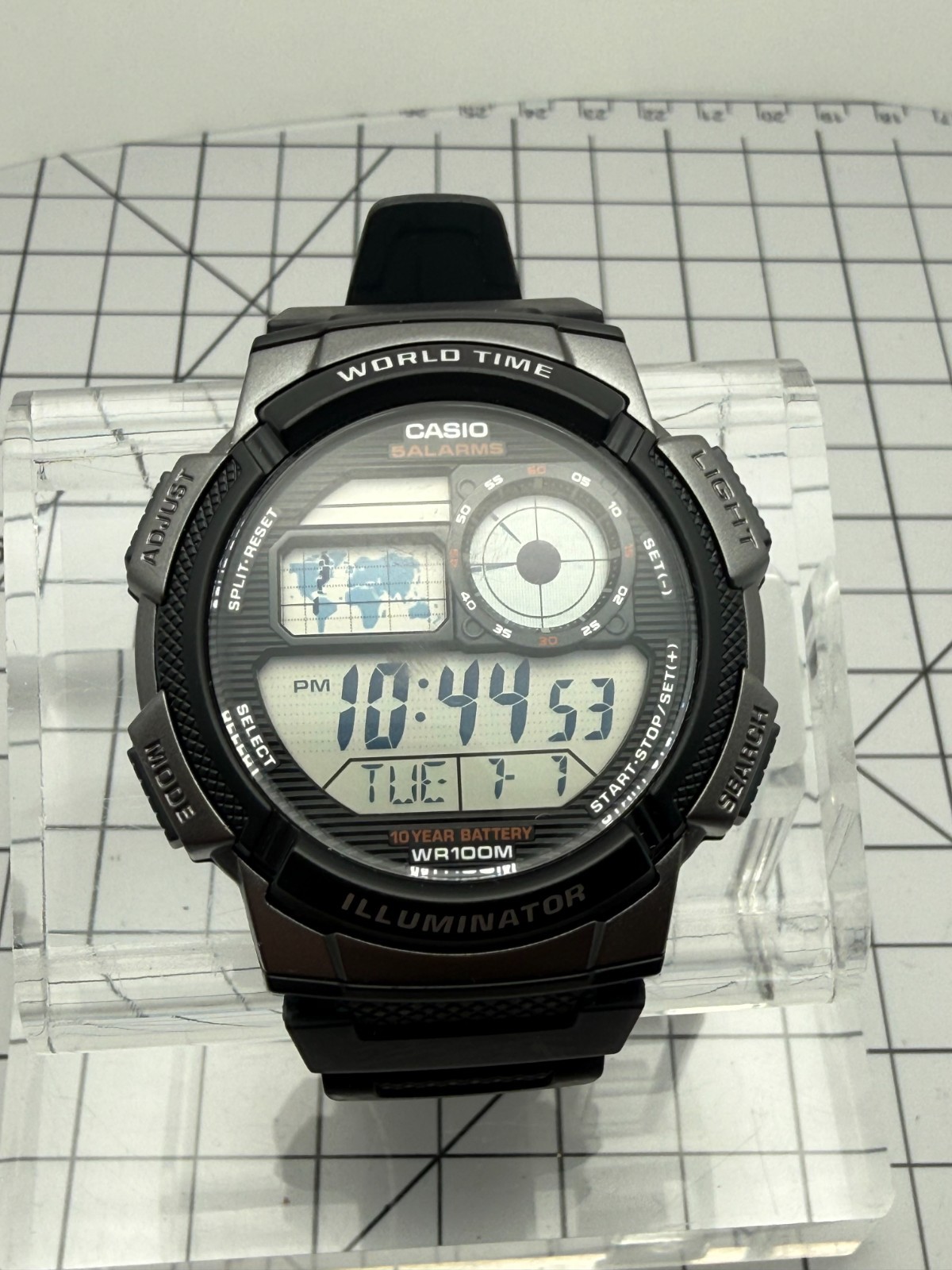 Casio AE-1000W-1BV 45mm Quartz Digital World Time 5 Alarms Illuminator Watch