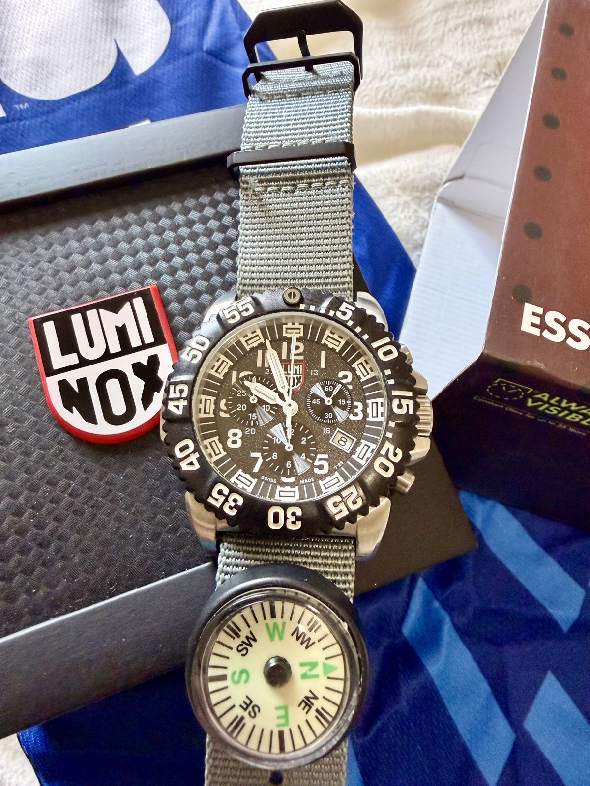 Luminox Men’s Quartz Chronograph Date 44mm 200m Gray NATO Strap Box Papers