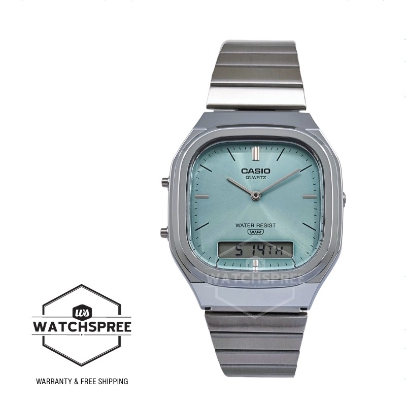 Casio Analog-Digital Vintage Style Dual Time S.Steel Band Watch AQ-240E-2A