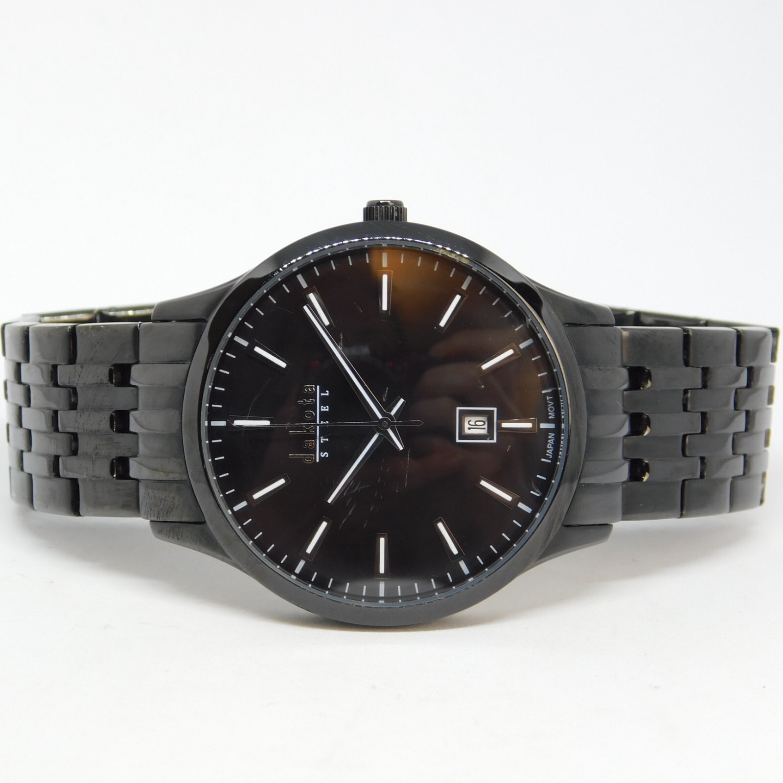 DAKOTA Steel Black Tone Quartz Analog Men’s Watch Sz. 7 1/4″ New Battery