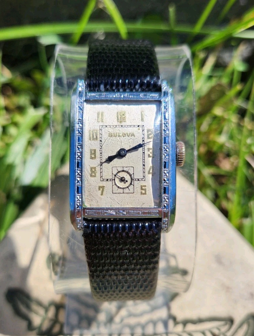 Vtg 1930 Bulova President Men’s 24mm Tank Watch 9AT Mechanical 14K GF Art Deco!!